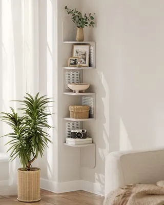 Produktbild von VASAGLE Eckregal, Wandregal 5 Ebenen, Schweberegal, Regal Wandmontage, Zickzack-Form, PVC-Rattan-Seitenplatten