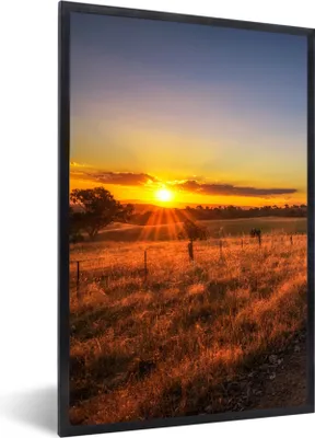 Produktbild von MuchoWow® Gerahmtes Poster Sonne - Gras - Baum - Natur 60x90 cm - Poster mit Schwarzem Bilderrahmen Wandposter Rahmen Foto Bilder - Kunst