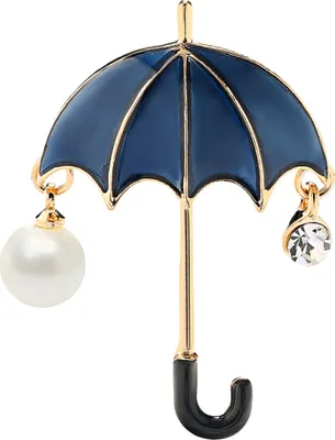 Produktbild von Uni-Brosche in Tropfenform mit Strass-Imitatperle, Regenschirm-Form, Jacken-Accessoire-Blau