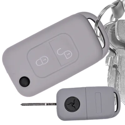 Produktbild von Auto Schlüssel Hülle Silikon Schutz Cover Grau kompatibel mit Mercedes Benz SLK A-Klasse R170 W168 2 Tasten Klappschlüssel