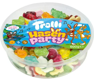 Image de Gommes aux fruits Trolli Hasenparty avec base en sucre mousse blanc 600g