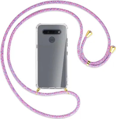Produktbild von Handykette Backcover-Schutzhülle mit Band (Metall goldfarben) für LG K41S LM-K410 - lila/rosa/blau