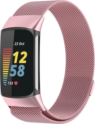 Produktbild von Strap-it Milanese Armband - Kompatibel mit Fitbit Charge 5 Armband Ersatzarmband Edelstahl - Magnetverschluss - Hochwertiges Material - für Armband Rosa