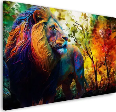 Produktbild von Löwe im Wald Pop Art Wandbild Leinwandbild Kunstdruck XL Wanddeko: 120x80x2cm