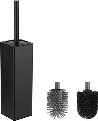 Image de Brosse WC Famanu avec support et 2 têtes de brosse - Noir