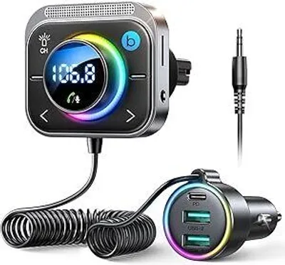 Produktbild von Bluetooth 5.3 Adapter Auto,【Bass Boosted & Hi-Fi Stereo】Musik FM Transmitter ,【30W PD & Dual 18W QC 3.0】Freisprechanlage für Unterstützung Aux Ausgang & TF Karte