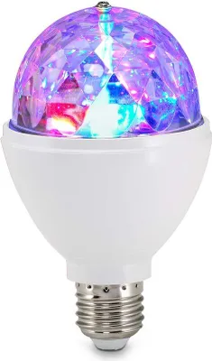 A single LED disco light bulb with a faceted crystal-like top and a white base, shown against a white background.