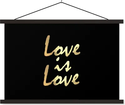 Produktbild von MuchoWow® Textilposter Zitat - Liebe - Gold 90x60 cm mit schwarzem Rahmen - Aufhängungssatz
