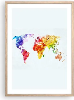 Produktbild von Gerahmtes Poster - Rahmen in heller Eiche - Welt Karte Bunt Kontinente - 50x70 cm - Wand Bild - Wanddeko - Wandbilder - Wandposter - Bilderrahmen - Bilder - Kunstdruck - Wandbild - P2NPA50x70-2799
