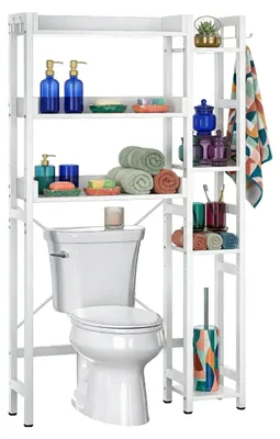 Zdjęcie produktu dla Półka łazienkowa Relaxdays, 3 półki, półka nad toaletą, półka łazienkowa nad toaletą, wymiary: 161 x 80 x 24 cm, metal i MDF, biała