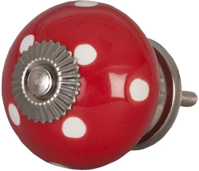 Image de Clayre & Eef 62326 : poignée de porte, diamètre 4 cm, motif pois rouges