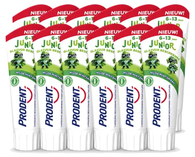 Imagen del producto de 12 tubos de pasta dental para niños Prodent, protector del esmalte, para mayores de 6 años, 75 ml cada uno. Paquete económico de 12 unidades