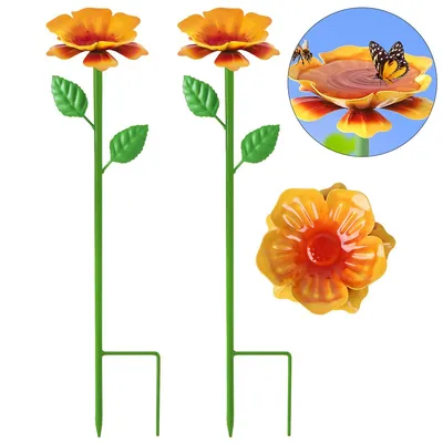 Produktbild von 2er Set Garten Deko Bienen Trinkstation, Metall Blumen Insekten Tränke, dekorativ für Terrasse & Garten, wetterfest, buntes Design