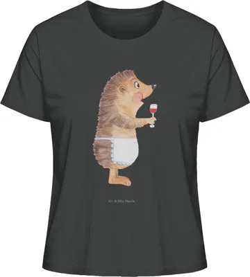 Produktbild von Mr. & Mrs. Panda Oberteil Damen Igel Wein Größe M - Anthrazit - Geschenk, T-Shirt, shirt, Rotwein, Baumwoll, Lustige Sprüche, Weinglas, Weißwein, Kurzarmshirt, Spruch