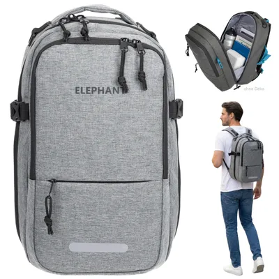 Produktbild von Rucksack Handgepäck klein Flugzeug Reiserucksack Herren Damen Tablet PC Fach Ryanair 40x25x20 cm Travel Elephant Fly small 13124 Grau Schwarz +Gurt