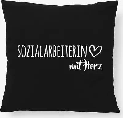Produktbild von Huuraa Kissen Sozialarbeiterin mit Herz 40x40cm mit Füllung Black Baumwolle Dekokissen Geschenkidee