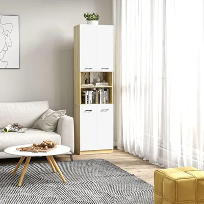 Obrázek produktu pro Skříň do koupelny - Úložná skříň - Vysoká skříň - Skříň do kuchyně - Koupelnová skříň - S 2 dvířky a 2 otevřenými policemi