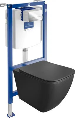 Produktbild von DOMINO Villeroy&Boch ViConnect H112 Vorwandelement Unterputz WC mit Bedienplatte + Wand Hänge Tiefspül WC Onil Schwarz  Spülrandlos | WC Komplettset |