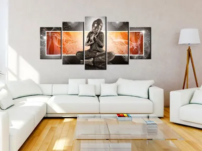 Produktbild von Akustikbild Buddha 200x100 cm Bilder Akustikschaum Hochleistungsschallabsorber Schallschutz Leinwand 5 tlg Wandbild Raumakustik Schalldämmung 020113-277