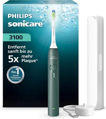 Produktbild von Philips Sonicare Series 3100 Elektrische Schallzahnbürste mit Drucksensor, 3 Intensitätsstufen und Reiseetui Grün