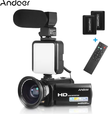 Produktbild von Andoer HDV-201LM 1080P FHD Digitale Videokamera Camcorder DV-Recorder 24MP 16-facher Digitalzoom 3,0-Zoll-LCD-Bildschirm mit 2 wiederaufladbaren Batterien + 0,39-faches Weitwinkelobjektiv + externes Mikrofon + externes Mini-LED-Licht