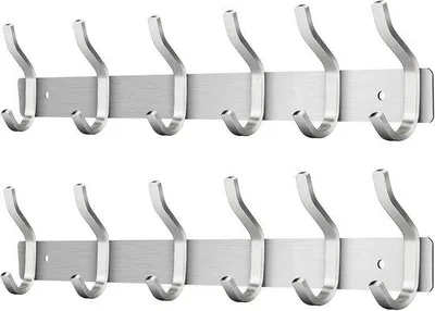 Produktbild von Wandhaubenstick mit 6 Haken, Edelstahl Wandhaken für Handtücher, Minimalistisches Design, Edelstahl, Platzsparend, 2er Set, Silber