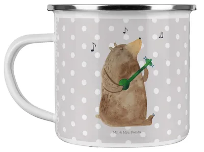 Produktbild von Mr. & Mrs. Panda Teetasse Bär Lied - Grau Pastell - Geschenk, Valentinstag, Herz, Teddy, Spruch, becher emaille, Frau, Tasse, Pott, Campingbecher, Teebecher