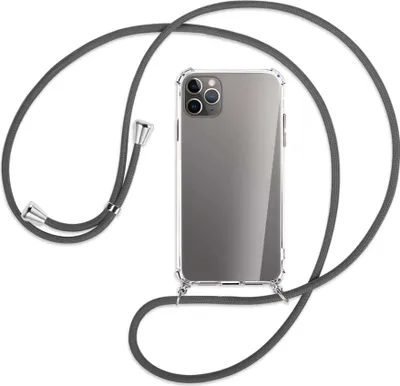 Produktbild von Handykette Backcover-Schutzhülle mit Band (Metall silberfarben) für Apple iPhone 11 Pro Max - dunkelgrau