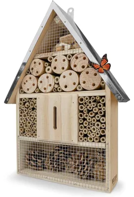 Produktbild von Insektenhotel Bienenhotel - Naturholz - 40 cm - Mit Metalldach - Für Garten und Balkon