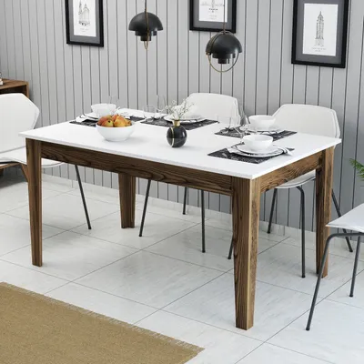 Produktbild von Skye Decor, Milan 514 - Walnut, White, Esstisch, Nussbaum, 100 % MELAMINBESCHICHTETE SPANPLATTEN, 145 x 88 x 75 cm