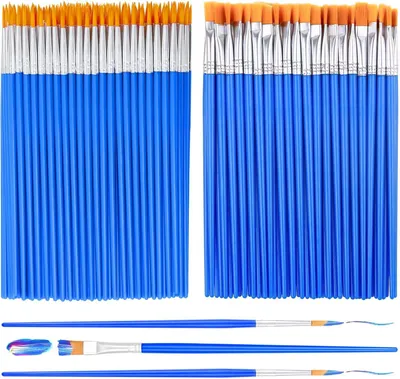 Productafbeelding van Kleine Penselen Bulk, 100 Stks Platte en Ronde Puntige Borstels Craft Penselen Voor Klaslokaal Aquarel Canvas Schilderen