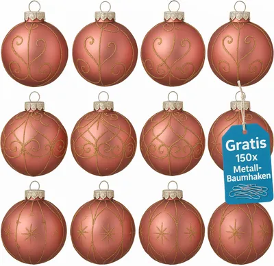 Produktbild von Weihnachtskugeln Altrosa 12er Set Glas Christbaumkugeln Christbaumschmuck Kugeln