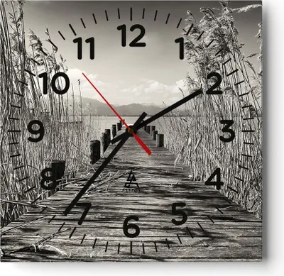 Produktbild von Wanduhr - Quadrat - Glasuhr - Brücke Pier Sepia - 30x30cm - Schleichendes Uhrwerk - Lautlos - zum Aufhängen bereit - Dekoration Modern - Wanddekoration aus Glas - C4AC30x30-4928