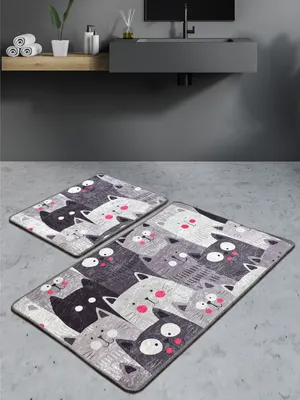 Obrázek produktu pro Sada koupelnových koberců Chilai Home 359CHL2376, 2 kusy, 100% antibakteriální sametové nitě, šedá/vícebarevná