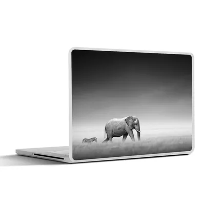 Produktbild von MuchoWow® Laptop Aufkleber Sticker Cover Elefant - Tiere - Landschaft - Schwarz und weiß - Zebra 36.5x27.5 cm - Laptop-Sticker