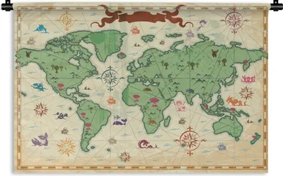 Produktbild von MuchoWow® Wandteppich Wandbehang Weltkarte - Kinder - Piraten - Vintage - Jungen - Mädchen - Kinder 120x80 cm Tapisserie Dekoration Wandtuch - Wanddekorationen - Wandtücher