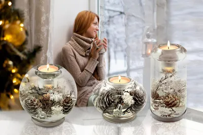 Produktbild von Gilde Großer Teelichtleuchter mit LED-Licht Candela Classic "Winter Story" H: 14.50 cm Ø 7.20 cm 72285