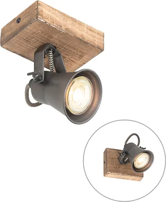 Produktbild von QAZQA - Landhaus I Vintage Ländlicher Fleck schwarz mit Holz - Jelle I Wohnzimmer I Schlafzimmer - Rund - LED geeignet GU10