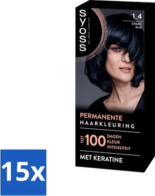 Image de SYOSS - Coloration 1-4 Cosmic Blue - Teinture pour cheveux - Couvre les cheveux gris - Réduit la casse - Pack avantage - 15 pièces