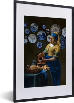 Produktbild von MuchoWow® Gerahmtes Poster Das Mädchen mit dem Perlenohrring - Milchmädchen - Vermeer 40x60 cm - Poster mit Schwarzem Bilderrahmen Wandposter Rahmen Foto Bilder - Poster in Rahmen