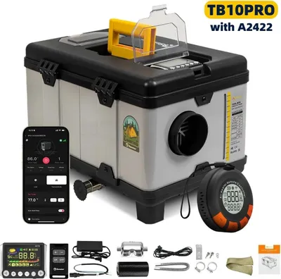 Obrázek produktu pro Dieselové vzduchové topení – TB10pro nezávislé topení – 8 kW – 12/24 V DC – 110–240 V AC napájecí zdroj – aplikace Bluetooth, LCD a dálkové ovládání – 6l nádrž – Camel