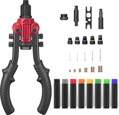 Obrázok produktu pre Náradie na nitovacie matice 3v1, kliešte na nitovacie matice so 6 metrickými tŕňmi, tŕne SAE, 60 nitovacích matíc, 50 nitov, rýchlovýmenná hlava, 2 vystružovacie tŕne