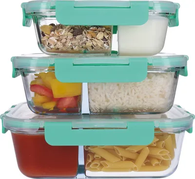Produktbild von 6 tlg. Glas- Frischhaltedosen Set, Klick- Deckel, Gefrier Brot Dose, Lunchbox