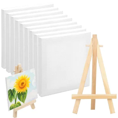 Productafbeelding van Mini-schildersezel - Met 9 canvassen - 10 x 10 cm - Opvouwbaar