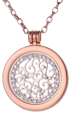 Produktbild von Morella Damen Halskette roségold 70 cm Edelstahl mit Anhänger und Coin 33 mm Zirkonia Ornament in Schmuckbeutel