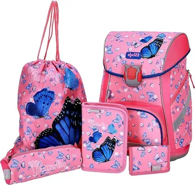 Produktbild von SCOOLSTAR Schulranzen Schmetterling Schulrucksack Schultasche für Grundschule  super leicht | inkl. Federmäppchen, Schlamper,Sportbeutel, Geldbörse