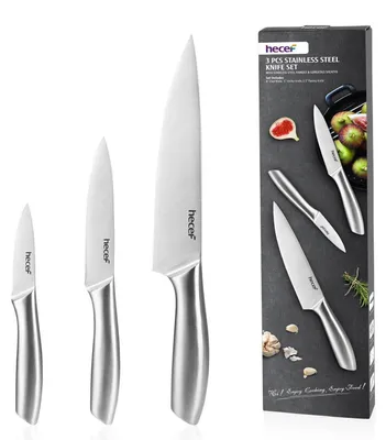Productafbeelding van Keukenmes set, 3-delig, met klingbeschermers, roestvrij staal, zilverkleurig