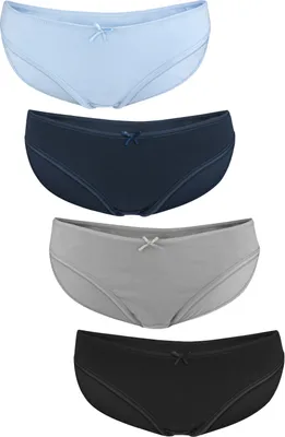 Produktbild von Fabio Farini - 4 Stück Damen Bikinislip Unterhosen - Unterwäsche aus Baumwolle mit Stretch im klassisch sportlichen Design mit Schleifchen