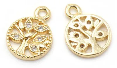 Produktbild von Vintageparts Anhänger Baum Zirkonia Metalllegierung 18k Gold 8 mm, 2 Stück