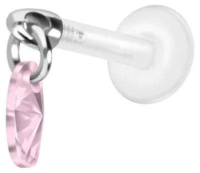 Produktbild von Ohrpiercing, Nasenpiercing PTFE Labret mit Innengewinde + Titan-Aufsatz KRISTALLOVAL Silber |  Kristall: Rosa Stablänge: 8mm | Stabstärke: 1,2mm